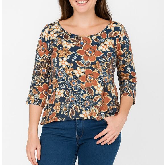 Ruby Rd. Petite Boat Neck Three Quarter Sleeve Floral Top Shirt - Size PXL - GUC - Picture 1 of 11